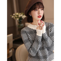 JOLIMENT salt can be salt sweet full of heart machine small design bicolor jacquard autumn winter wool knitted sweatshirt woman