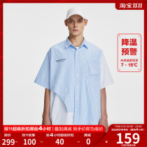 FPA deconstructed stitching striped short-sleeved shirt Guochao brand summer loose thin design niche half-sleeved shirt men
