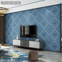 Palimei 2021 simple modern living room TV background wall paper 3D three-dimensional non-woven deerskin velvet wallpaper