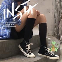 Socks female ins tide middle tube thin calf socks black long tube Japanese jk knee half high tube Street summer Cotton