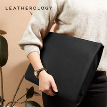 Genuine leather zipped file bag 15 inch computer containing bag Ipad collection bag portable business large capacity A4 File bag