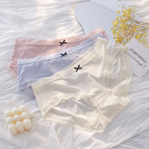 Ice silk seamless underwear womens summer thin breathable mid-waist little lady Japanese solid color sexy lace breifs NP