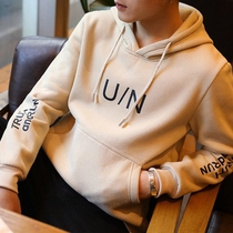 Mens spring sweater 2021 new trend autumn and winter clothes youth plus velvet hooded spring and autumn loose jacket