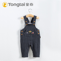 Tongtai childrens bib pants Baby velvet open file belly pants Boys and girls spring and autumn and winter baby warm pants