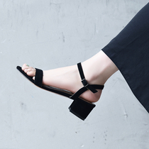 Special offer Roman thick-heeled sandals womens 2021 new summer wild middle-heel open-toe one-word buckle belt high heels