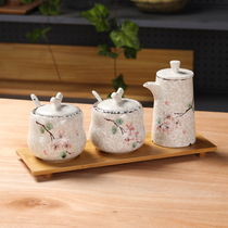 Japanese seasoning pot Ceramic oil salt pot seasoning box Soy sauce pot combination Creative seasoning pot oil pot three-piece set
