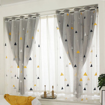  Curtain bay window punch-free installation modern simple bedroom net red window screen shading telescopic rod curtain childrens room
