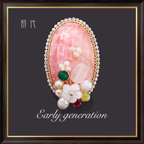 Fashion handmade string brooch female personality simple pearl shell court style jacket pin corsage high-grade soft powder