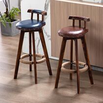 Solid wood bar chair American retro bar stool European high stool rotating creative bar chair home tall dining chair