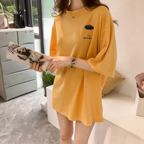 Short-sleeved t-shirt womens womens loose student medium-long section plus Korean version of the T-shirt catty half-sleeve summer clothes oversized South Korea