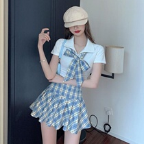 College style jk uniform Plaid small man suit female summer 2021 New playful girl age reduction two-piece set