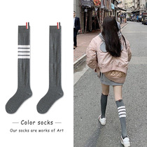 TB four bars gray tube socks Pure calf socks Cotton Japanese knee socks Stockings socks subnet red jk womens tide