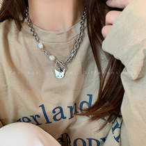 Sweet and cool hot girl Kulomi pearl necklace female Japanese minority design sense titanium steel does not fade sweater chain 2021