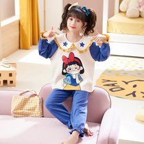 Childrens pajamas girls spring and autumn long sleeves thin cotton cartoon set 13 year old little girl princess foreign style loungewear