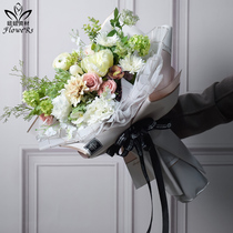 ins Nordic checkered flower packaging waterproof Sydney paper texture plain soft light film Joker black and white plaid floral art