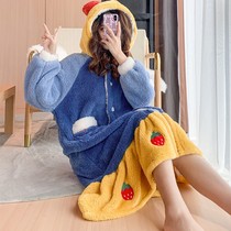 Coral velvet nightdress womens autumn and winter 200 jin fat mm pajamas loose cartoon nightgown bathrobe flannel home service