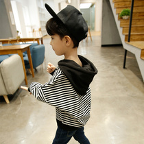 Boys hooded sweater 2021 autumn new autumn dress children childrens striped coat spring and autumn Korean version of foreign atmosphere tide