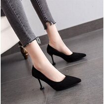 Cat heel high heels mid heel black professional women stiletto suede all-match work student etiquette interview formal womens shoes