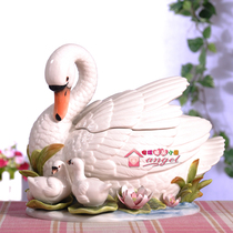 European swan ceramic cookie jar Candy jar Storage jar Living room coffee table decoration Wedding gift Wedding gift