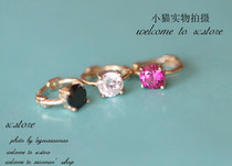 South Korea imported 14K pure gold gold shiny single diamond crystal small ear ring ear ring ear buckle