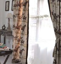(June printing elephant) polyester village vintage nostalgic curtain custom love horse
