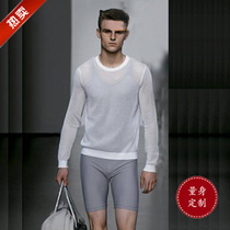Spring new mens small mesh sexy fashion long sleeve T-shirt round collar mens underwear tailored to customize