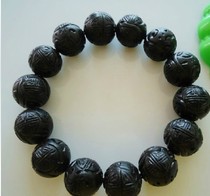 Pure natural Fushun coal Jade handmade carved round beads 16-17mm Bracelet Mens