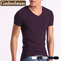 Menswear quality V-neck half-sleeve cotton mens base shirt short-sleeved T-shirt summer modal mens T-shirt with size