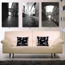 Frameless painting coffee shop dining room living room entrance decoration painting classic black and white European Street Stone Road