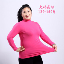  Plus fat plus size womens clothing fat mm mother middle-aged and elderly spring and autumn womens long-sleeved T-shirt high-neck cotton bottoming shirt top