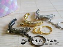 Mouth gold material bag accessories 5CM Qinggu semi-circular embossed straight head mouth gold send key ring