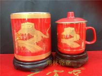 Liling porcelain-Hongguan Kiln Olympic Games Chinese red porcelain two-piece set-Fuwa and Great Wall two colors