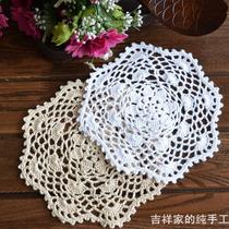 Mascot Foreign Trade Handmade Crochet Hook Flower Tray Cushion Son Ensemble Retro Pure Cotton Thread Woven Decorative Round Cushion Multicolored