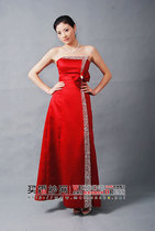 Spot dress red bow chest nail beads wedding dress bridal host performance dress