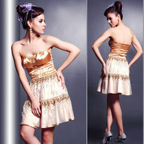 Golden star catwalk annual show party party banquet Lady toast short dress