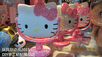 Little flower cat table mirror small white cat hand-made diamond stick stick diamond patch cat stick mirror rotating makeup mirror