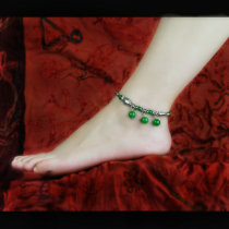 Natural crystal green Agate seedling silver fish bell anklet female retro Chinese style jewelry handmade original