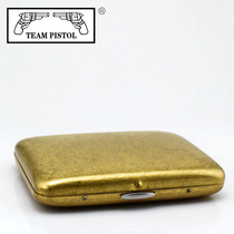  High-end double gun cigarette case 16 packs ultra-thin retro pure brass cigarette case Tap automatic metal cigarette case