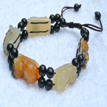 Yunnan Longling yellow dragon jade Pixiu bracelet men and women yellow dragon jade Pixiu bracelet hand string jewelry