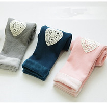 Korean childrens princess thickened winter clothes to keep warm and versatile love patch boots pants pencil pants girls plus velvet leggings