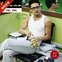 Summer new mens vest slit leisure sports elastic tight-fitting vest cotton custom-made