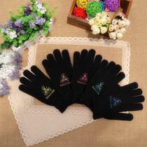 New Winter Korean version Warm Men And Women Universal all five means Acrylic Printed Black Magic Wire Gloves