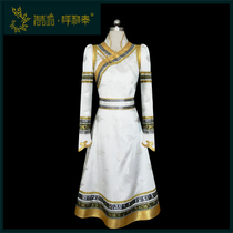 (Qingqing Fang Hu Hetai) Customized ethnic fashion dress white Mongolian robe life costume original design