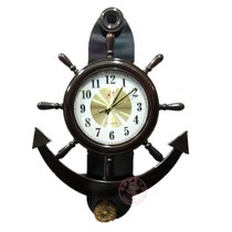 Solid wood wall clock Lobby hall clock Creative rudder anchor clock Hotel hotel quartz clock Round clock