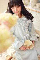 Autumn and winter coral velvet princess night dress sweet warm nightgown long-sleeved womens pajamas home clothes 