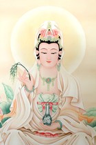 Nanhai Guanyin portrait hanging high-definition Buddha Hall living room Chinese painting Buddha statue Sopo three Holy hanging statues dedicated to the marriage