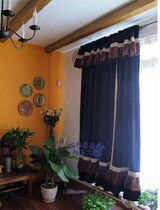 Youtan flavor ~~ retro American country elegant solid color blue velvet European style hand-made curtains
