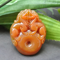 Yellow dragon jade pendant Yellow dragon Jade everything safe wishful necklace pendant pretty color double-sided craft antique treasures 2