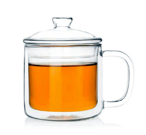 Pure age heat-resistant glass teacup Vintage coffee cup Double-layer glass with lid 400ml