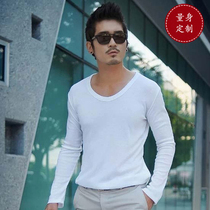 Spring new Korean men slim body collar long sleeve T-shirt base shirt cotton low collar underwear custom